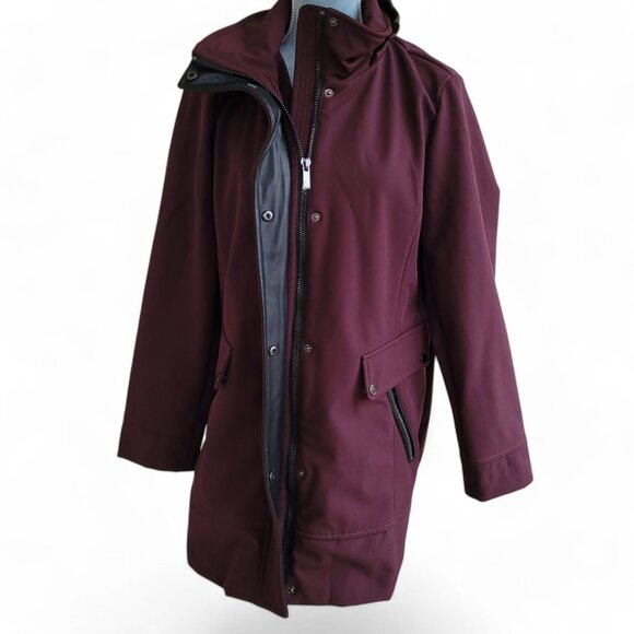 NWOT Badgley Mischka Paneled Thermotech Jacket Coat in Burgundy Style 66934 - Picture 3 of 16